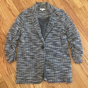 Max Studio | Tweed 3/4 Ruched Sleeve Blazer Black White Teal | Size S